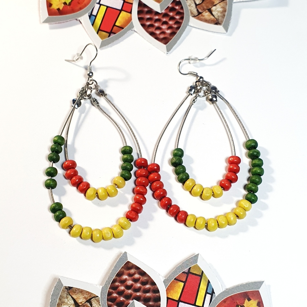 Teardrop Wood Beads Earings